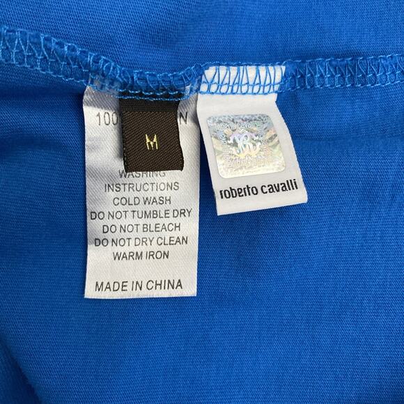 Roberto Cavalli Men Logo Crewneck Graphic T Shirt Tee Blue Snake Short Sleeve M - Picture 4 of 6